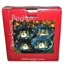 Make The Season Bright 4 Snowman 8" Dessert Plates